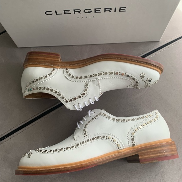 NIB Robert Clergerie Paris White Studded Brogue Shoes size 39.5 - Picture 7 of 15